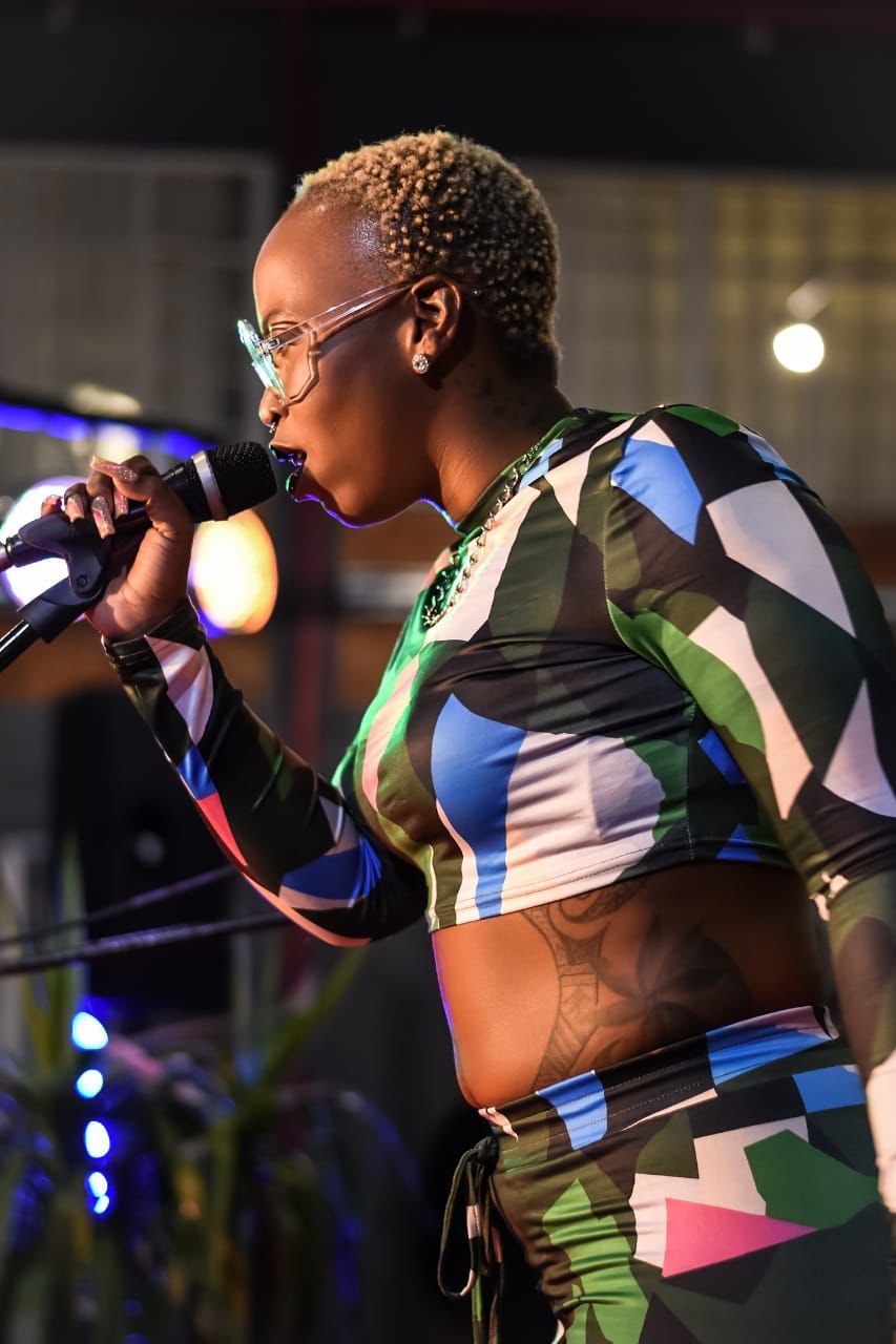 Close-up of Mizz Gabbzz performing